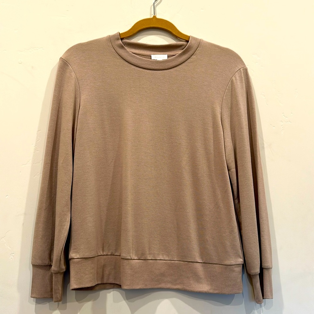 NWOT by Splendid Taupe Viscose/Poly/Spandex LS crewneck blouson tee size S.